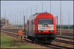 223 034 der EVB wartet auf die Abfertigung ihres Kesselwagenzuges auf der Tankfarm in Wilhelmshaven. 12/12/2015