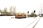 Lok 203 der MEG rangiert am 18.02.2005 im Bahnhof Ebersdorf-Friesau.