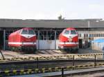 Zwei  U-Boote  1984 gebaut in Rumnien: 229 188 und MEG 302 ( ex 229 173 ) vor dem Lokschuppen in Weimar - 09.10.2005  