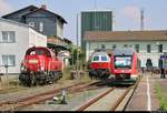 Diesel-Treffen im Bahnhof Nordhausen:  265 020-8 (Voith Gravita) DB, 232 531-4 DB und 648 766 (Alstom Coradia LINT 41) von DB Regio Nord als RB 14170 (RB81) von Nordhausen nach Bodenfelde haben sich