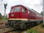 754 101-4 ist ausgestellt im Bw Berlin-Schneweide und hat ihre alte DR-Loknummer  130 101-9  angehngt bekommen.