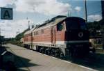 Die Pasewalker 232 097 wartet im September 1997 in Sassnitz auf Ausfahrt Richtung Sassnitz Hafen.