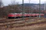 Eine Schlange abgestellter Ludmilla steht am 20.03.10 am Bahnhof Eisenach hinterstellt.