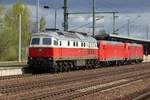 Lokzug mit 232 531-4, am Haken 145 058-4 und 185 234-2, Berlin Schönefeld Flughafen am 13.04.2017