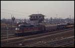 Die Infrastruktur der ehemaligen Zonen Grenz Wachtürme ist am 29.3.1991 im Bahnhof Gerstungen noch vorhanden.