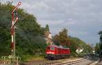 Nachdem auf der eingleisigen Bodenseegrtelbahn der Gegenzug in den Bahnhof von berlingen Therme eingefahren war, erhielt 232 259-2 am 24.09.2017 freie Fahrt Richtung Friedrichshafen.