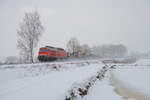 232 469 DB Cargo mit einem Militärzug bei Wiesau (Oberpf) Richtung Weiden, 26.01.2021
