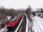 232 618-9 und 233 367-2 bei der Einfahrt in Marktredwitz am 19.02.15.