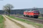 232 618-9 und 232 330-1 als Lz Richtung Nürnberg beim Dreikirchenblick in Sulzbach-Rosenberg, 03.04.2014