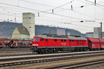 232 093-5 dieselt mit einem Kohlenzug in Würzburg vorüber.Bild vom 15.3.2016