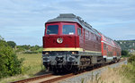 Nachdem 132 334 der EBS mit ihrem Zug in Karsdorf Kopf machte rollte sie am 20.08.16 auf der ersten Fahrt von Karsdorf nach Naumburg durch Kleinjena.