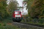 Gleisdreieck Lindau - 232 201-4 mit dem in Ulm bernommenen und von Maschen kommenden Containerzug hat am 29.10.2016 fast das Etappenziel, Lindau-Reutin erreicht, wo eine E-Lok der BB den Zug