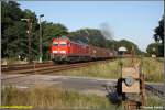 233 179 hat am Morgen des 29.07.08 mit einem  Mischer  nach Horka Ausfahrt aus dem Bahnhof Uhyst.