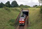 233 452-2 mit einem Gterzug am 14.08.2007 beim Verlassen des Skandinavienkais Richtung Lbeck Hbf.