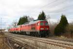 233 151-0 war zusammen mit 225 073-6 und einer zweiten 225 als Lz Richtung Mnchen in Poing unterwegs (14.01.11).