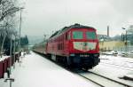 Am 29. Dezember 1999 faehrt 234 546-0 mit einer RegionalExpress aus Zittau durch Neukirch Ost.