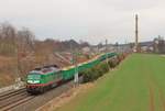 241 697-2 (SBW) zu sehen in Mehltheuer/V. am 23.03.17 mit einem Sandzug von Kayna nach Heilbronn.