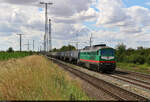 Der letzte Güterzug an dieser Stelle in Großkorbetha war 241 008-2 (232 008-3 | 132 008-4) mit Kesselwagen in nördlicher Richtung.

🧰 Fahrzeugwerk Karsdorf GmbH & Co. KG (Erfurter Bahnservice GmbH), vermietet an timberrail logistics GmbH
🕓 14.7.2023 | 11:47 Uhr