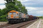 HVLE 250 003 mit Holzzug am 06.07.2021 in Neustadt(Orla).