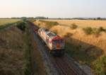 13.8.2015 V 330.7 der HVLE mit Stahlzug bei Abbenrode Richtung Ilsenburg