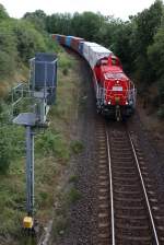 Nach lngerer Zeit des Wartens konnte am 14.08.13 ein Containerzug aus Heimboldshausen in Gerstungen auf´s Bild gebracht werden. Zuglok war 265 001-8.