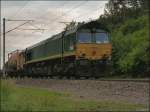 Unterwegs auf der Montzenroute ist diese Class 66 auf ihren Weg nach Aachen West.