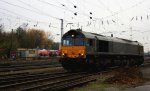Die Class 66 DE6306 von DLC Railways rangiert in Aachen-West bei trbem Novemberwetter am 24.11.2012.