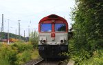 Zwei Class 66 PB03  Mireille  und die  DE6308  Anja  beide von Crossrail stehen auf dem abstellgleis in Aachen-West in der Abendstimmung bei Wolken am 2.7.2013.