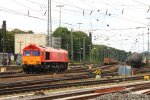 Ein Nachschuss von der Class 66 DE6313 von Crossrail kommt als Lokzug aus Montzen(B) und fhrt in Aachen-West ein bei Sonne und Wolken am 1.9.2013.