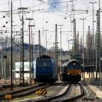 Ein Nachschuss von der Class 66 DE6306 von DLC Railways rangiert in Aachen-West  und auf dem Nebengleis steht eine 185 535-2 von Crossrail und Zwei 185er von Crossrail stehen auf dem Abstellgleis in