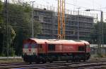 Die Class 66 PB03  Mireille  von Crossrail rangiert in Aachen-West.
Aufgenommen vom Bahnsteig in Aachen-West bei Sonne und Wolken am Mittag vom 20.9.2014. 