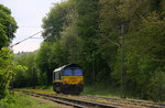 Ein Nachschuss von der Class 66  RL002/V270 von der Rurtalbahn-Cargo und sie fährt als Lokzug aus Aachen-West nach Montzen(B) und fährt die Gemmenicher-Rampe hoch. 
Aufgenommen an der Montzenroute am Gemmenicher-Weg.
Bei Sommerwetter am Nachhmittag vom 9.5.2016.