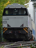 Eine weiße Vossloh G 2000BB der ETMF im September 2017 in Hattingen.