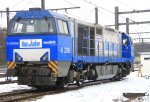 Die V206 von der Rurtalbahn steht auf dem abstellgleis in Montzen-Gare(B) bei Schnee am eiskalten 19.1.2013.