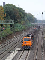 Kreisbahn Siegen-Wittgenstein (Siegener Kreisbahn) Lok 43 // Duisburg, Abzweig Lotharstraße // 21. Oktober 2016
Umgeleiteter Güterzug der Relation Dortmund-Obereving - Herdorf.