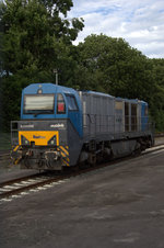 Auf dem Werkstattgelände in Mettmann Stadtwald der REGIO-Bahn ist diese Vossloh 273 abgestellt.