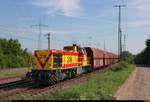 Kohlezug vom Kraftwerk Schkopau nach Wählitz zum Braunkohlerevier Profen mit 275 218 (MaK G 1206 | Lok 218) der Mitteldeutschen Eisenbahn GmbH (MEG) fährt in Großkorbetha auf der Bahnstrecke Großkorbetha–Deuben (6812).
[10.5.2018 | 9:15 Uhr]