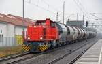 Eine MaK G 1206 der RBB zog am 18.12.12 einen Quarzsandzug durch Delitzsch Richtung Halle(S).