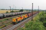 Am 5.Juli 2012 durchquerten MEG 212 & 213 mit einem leeren Kohle-Zug den Bahnhof Grokorbetha Richtung Whlitz.