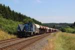 Rurtalbahn MaK G1206 mit einem Schotterzug in Blankenheim (Wald) am 23.07.13