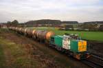 Alpha Trains Belgium 275 633, vermietet an Bentheimer Eisenbahn (noch im Dekor des Vormieters LTE) mit Kesselwagenzug Barenburg - Lingen-Holthausen (Vehrte, 27.10.14).