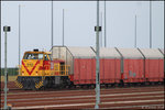 275 210-3 der MEG mit Hccrrs Wagen der ATG (jetzt DB-Schenker Rail Automotive GmbH)kurz vor der Abfahrt von dem Jade-Weser-Port. 09/06/2016