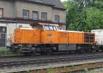 Kreisbahn Siegen-Wittgenstein Lok 46 mit Containerzug am 14.5.10 in Ratingen-Lintorf