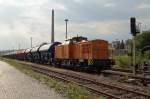 293 023-8 der MTEG steht am 27.08.13 mit einem Dnngemittelzug in Plauen/V. unterer Bahnhof.