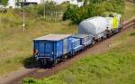 Am 22.06.14 erschien die frisch lackierte V 141 der Captrain in Bitterfeld mit 3 Eichwagen und einem Staubsilowagen.