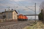 272 003-1 northrail GmbH mit der Wagenlok Voith Gravita 261 008-7 in Vietznitz und fuhr in Richtung Friesack weiter. 18.04.2013