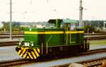 Rangierlok ME05 von Krauss-Maffei auf der Fahrzeugparade  Vom Adler bis in die Gegenwart , die im September 1985 an mehreren Wochenenden in Nrnberg-Langwasser zum 150jhrigen Jubilum der Eisenbahn