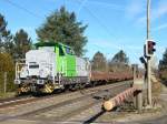 Nachschuss auf die schiebende 650 100-7 in grau/grün in Ratingen Lintdorf beim Rangieren.

Ratingen Lintdorf 08.03.2015