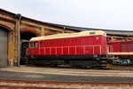 Die V 75 018 (107 018-4) der Railsystems RP GmbH, Hörselberg-Hainich zu Gast beim 13. Eisenbahnfest in Berlin-Schöneweide am 17.09.2016.
Die Maschine wurde 1962 bei Ceskomoravska-Kolben-Danék, Praha-Liben (CKD) unter der Fabriknummer 5698 gebaut.
