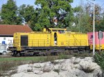 150.01 (293 507-0) der SGL im Bahnhof Roth mit Schotterreinigungszug 01.10.2016